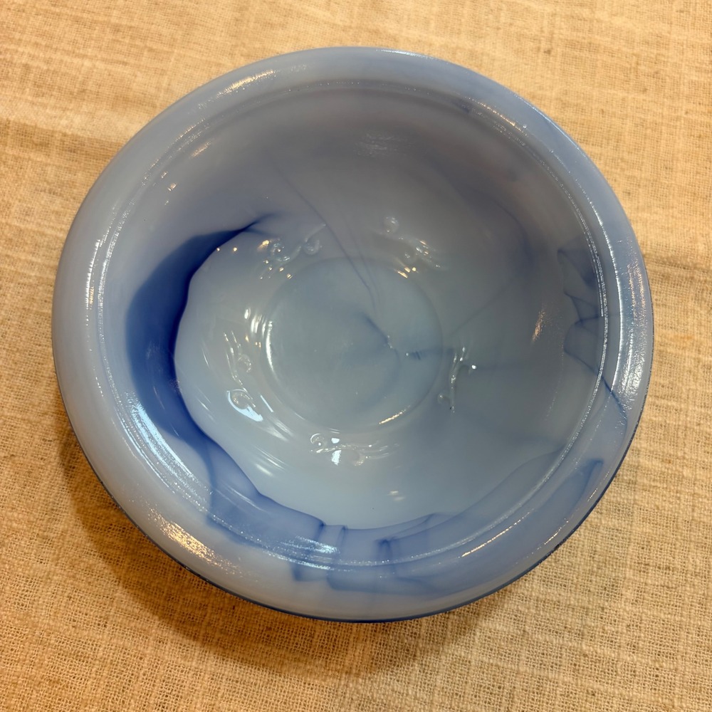 Avon May 1978 Blue Slag Glass Rose Bowl Vintage Swirl Trinket Dish